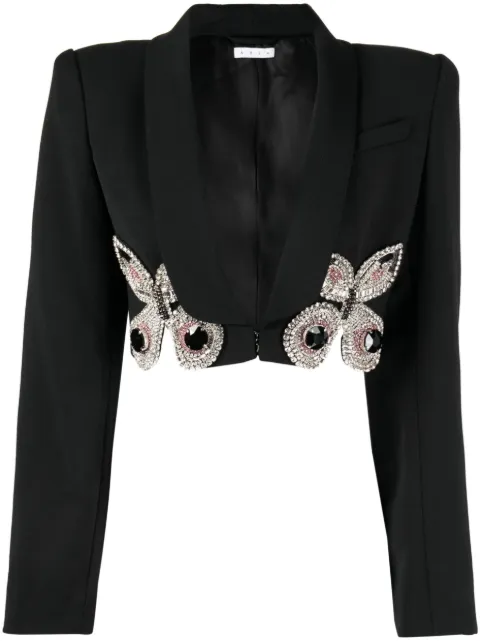 AREA butterfly-embroidered cropped blazer Black 2303J06171