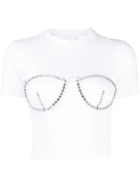 AREA crystal-embellished cropped T-shirt White 0000T03184