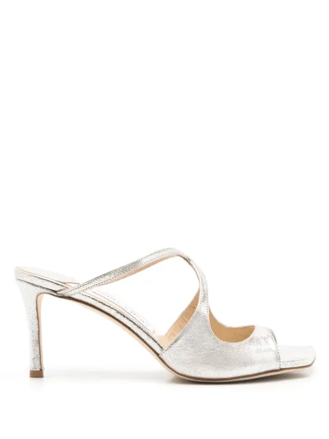 Jimmy Choo Anise 75mm metallic leather mules Silver ANISE75GLE