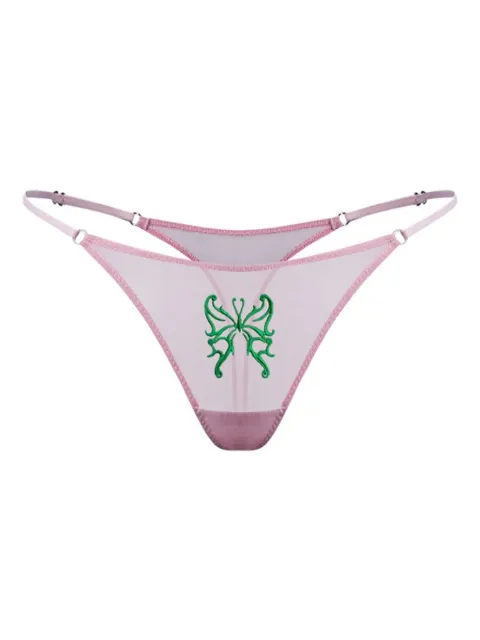 Zhilyova Butterfly-embroidery tulle thong Pink 201270217