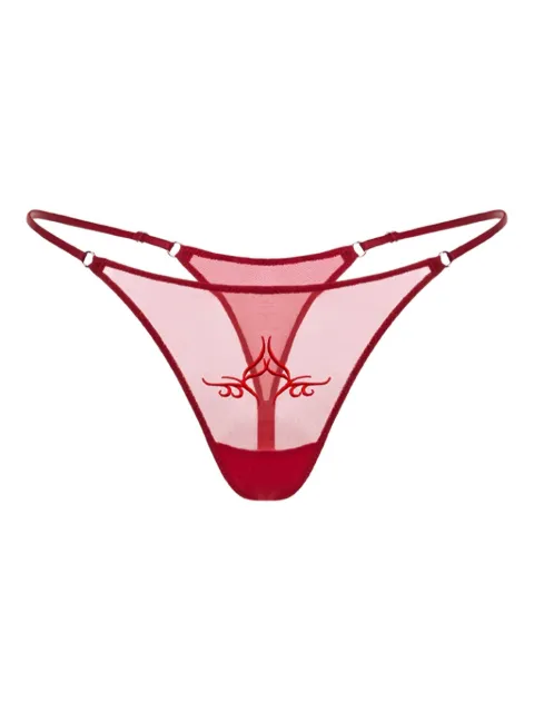 Zhilyova Tribal embroidered-motif thong Red 134270210