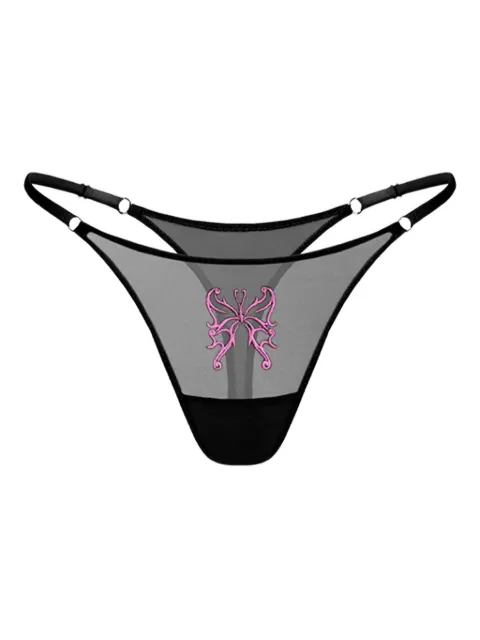 Zhilyova Butterfly-embroidery tulle thong Black 201270201