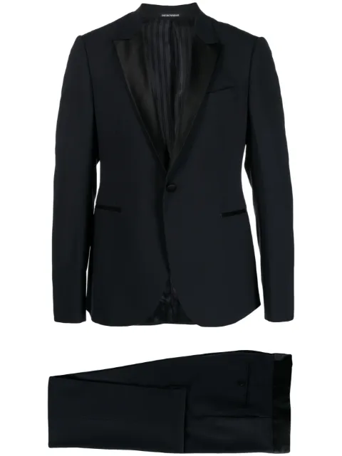 Emporio Armani satin-trim single-breasted suit Blue H41VMU01506
