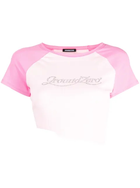 Ground Zero logo-appliqué raw-cut T-shirt Pink GZAW22TS022B