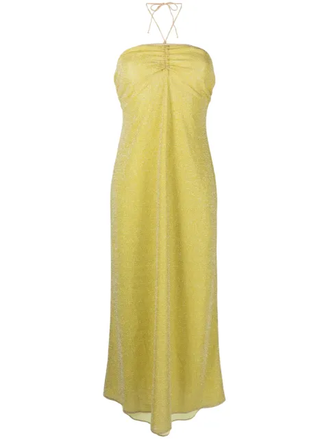 Oséree Lumière halterneck midi dress Yellow LEF235