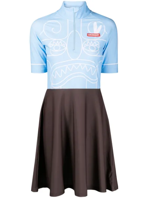 Charles Jeffrey Loverboy face-print flared minidress Blue 31060602