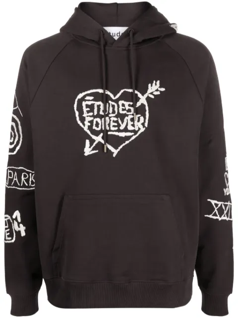 Études Studio graffiti-embroidery organic cotton hoodie Brown H23MM273A01670