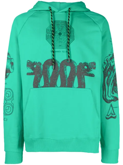 Études Studio graphic-print drawstring hoodie Green H23MC272A01636