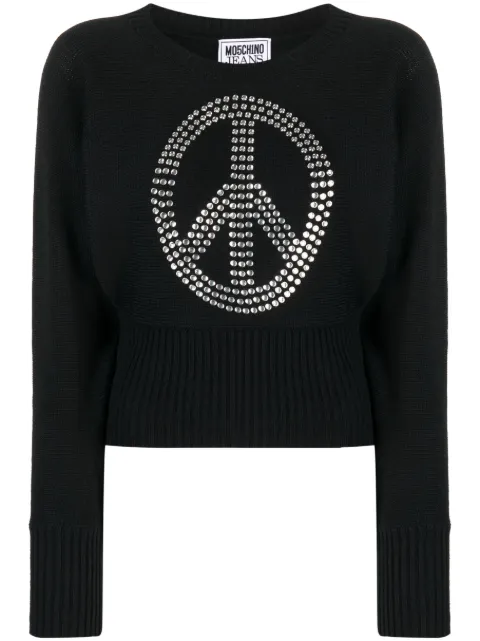 MOSCHINO JEANS studded Peace Symbol sweater Black A09098207