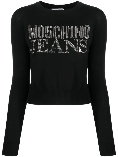 MOSCHINO JEANS rhinestone-embellished wool-blend jumper Black A09088207