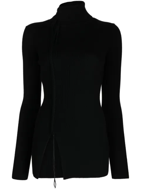 Y's front-slit wool knitted top Black YUK54149