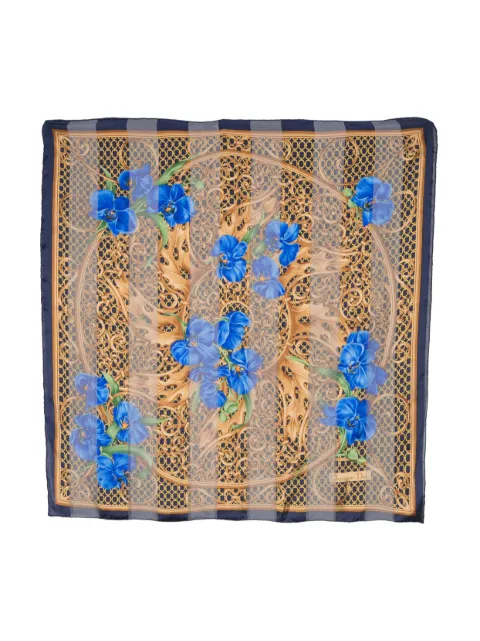 Christian Dior Pre-Owned 1990s floral chain-print silk scarf Blue HOLADIO388
