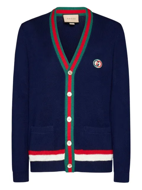 Gucci Web-stripe button-up cardigan Blue 752251XKC9O