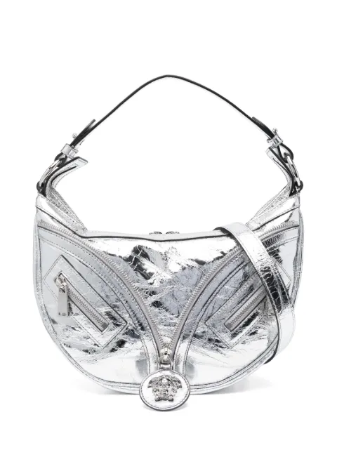 Versace small Repeat metallic-effect shoulder bag Silver 10076801A08163
