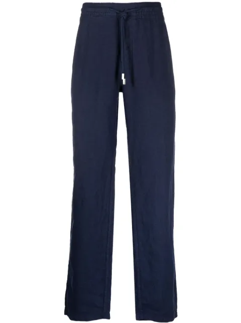 Vilebrequin drawstring straight-leg linen trousers Blue PACU3U01390