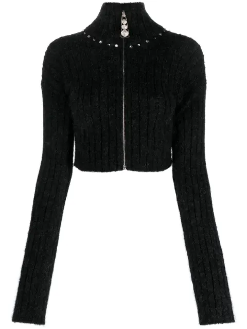 Alessandra Rich embellished ribbed-knit cardigan Grey FAB3485K4058