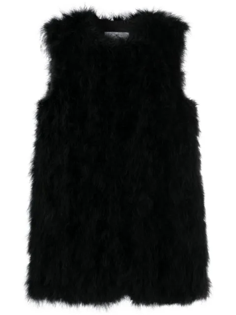 Yves Salomon sleeveless feather silk coat Black 24WAG30480PLUX