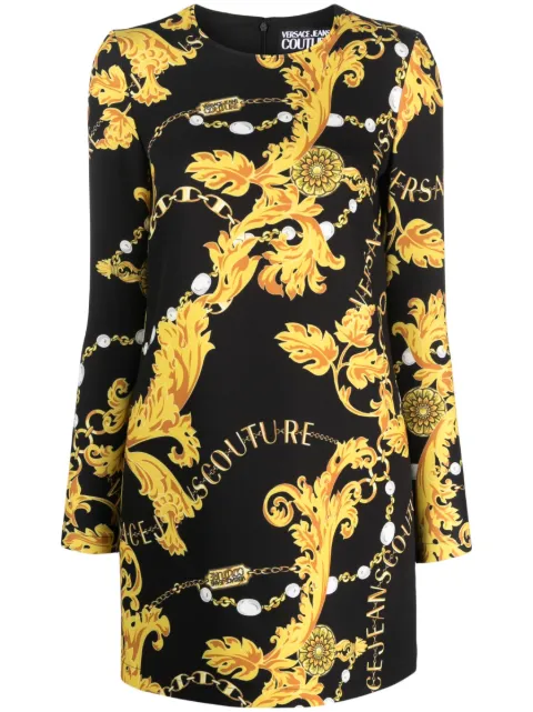 Versace Jeans Couture Baroque-print long-sleeve minidress Black 75HAO9A1NS304G89