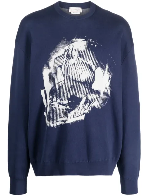Alexander McQueen Skull Graffiti jacquard-knit jumper Blue 752048Q1XHP
