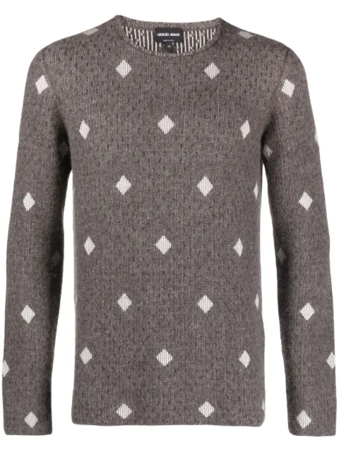 Giorgio Armani diamond-jacquard crew-neck jumper Brown 6RSM21SM30Z