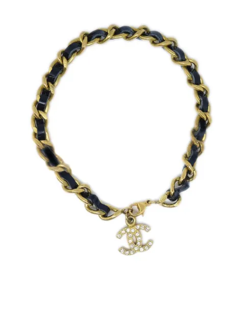 CHANEL Pre-Owned 1995 CC charm leather-and-chain ankle bracelet Gold BR95P