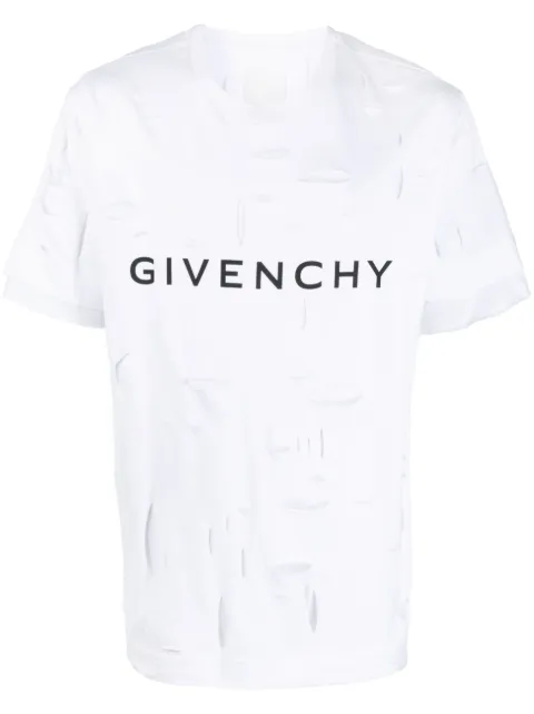 Givenchy logo-print distressed cotton T-shirt White BM71GL3Y8Y