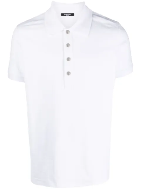 Balmain monogram-pattern piqué polo shirt White CH1GB000JB82