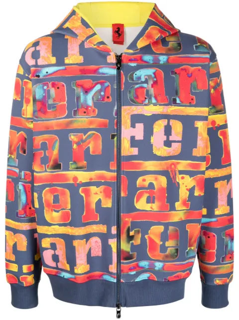 Ferrari logo-painterly zip-up hoodie Blue 48022