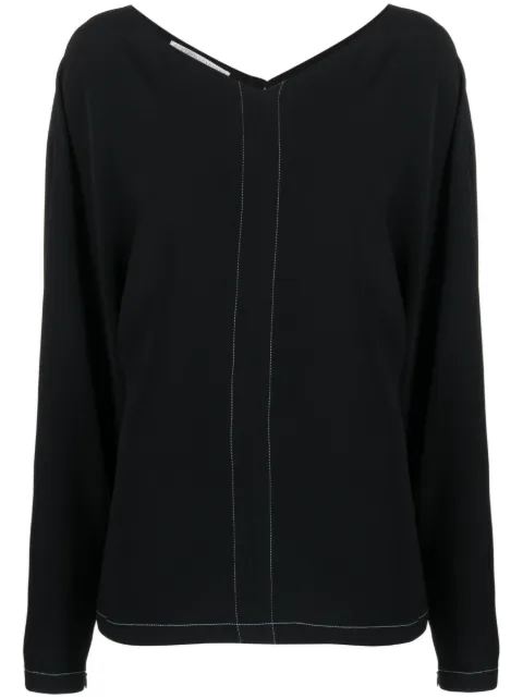 Stella McCartney stitched V-neck long-sleeve blouse Black 6T0129SCA06