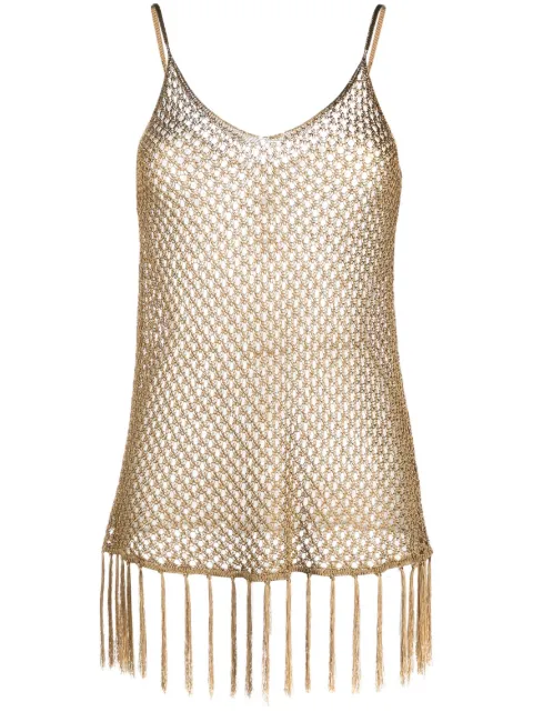 Dodo Bar Or open-knit fringed top Gold DBO10100