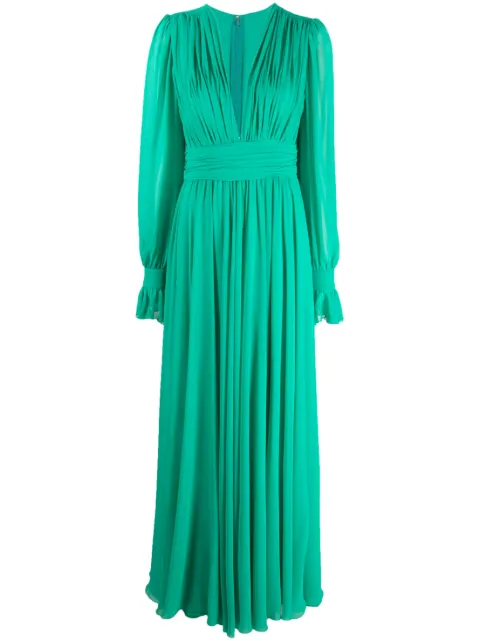 Blanca Vita plunging V-neck pleated maxi dress Green ADENIUM