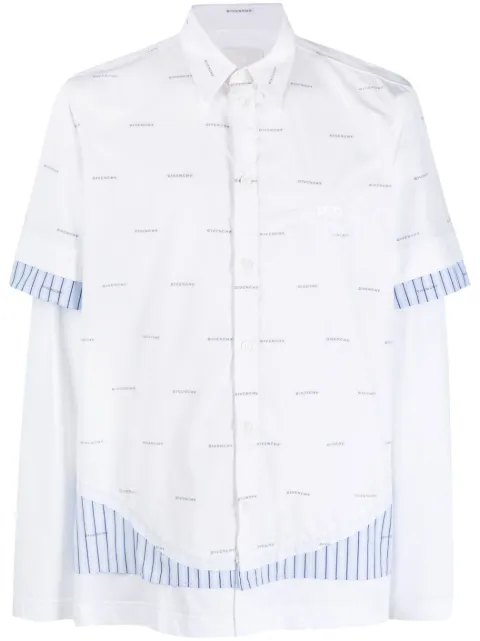 Givenchy logo-print layered cotton shirt White BM60WG14P7