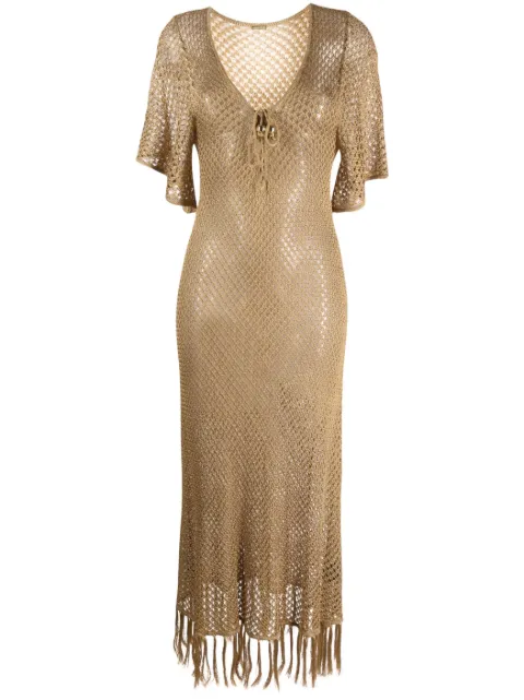 Dodo Bar Or fringed midi knit dress Gold DBO10097