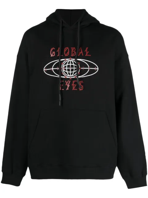 44 LABEL GROUP graphic-print cotton hoodie Black B0030277FA139