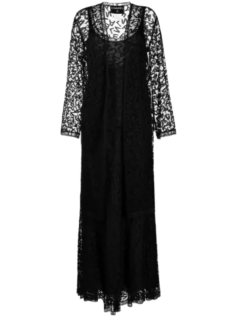 CHANEL Pre-Owned 1998 logo-lettering lace dress Black 98AP12032V0698294305