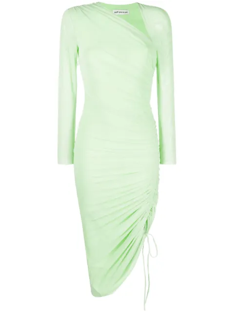 Self-Portrait ruched mesh midi dress Green PF23084MG