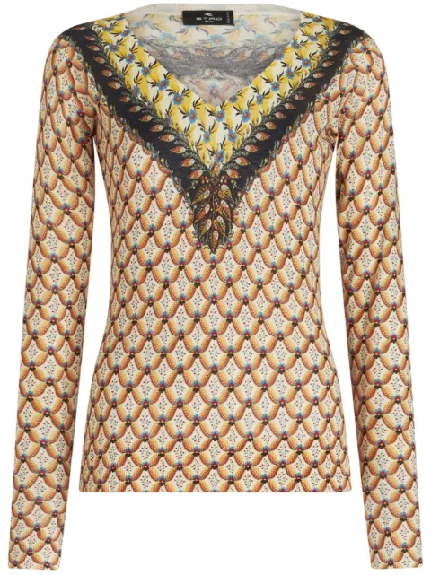 ETRO floral-print knitted top Orange 196599221