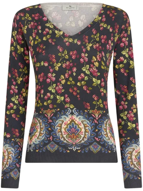 ETRO floral-print knitted top Blue 196599209