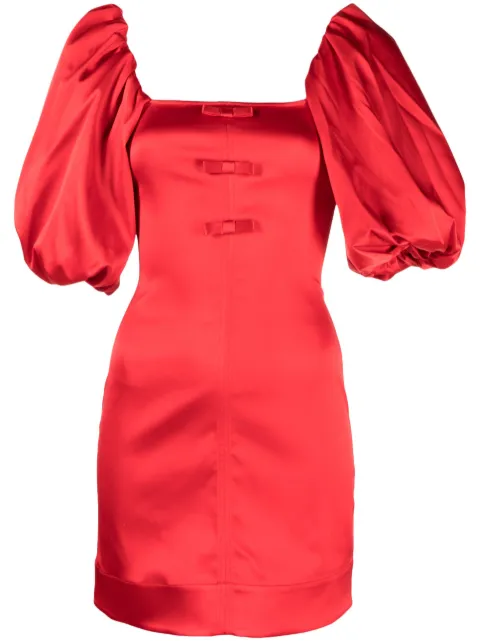 GANNI double-satin puff-sleeve minidress Red F8624