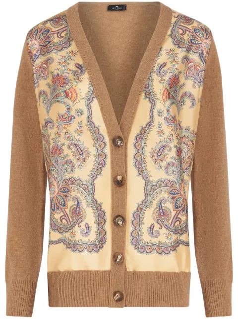 ETRO floral-print panelled cardigan Brown 116649212