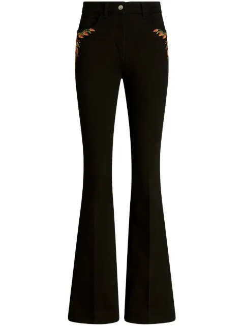 ETRO foliage-embroidered mid-rise flared jeans Black 125119018