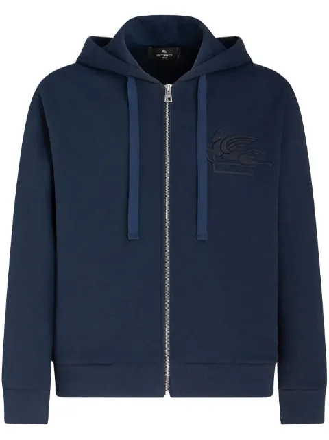 ETRO logo-embroidered zip-up cotton jacket Blue 1Y5329291