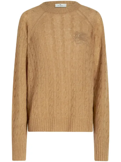 ETRO logo-embroidered cable-knit jumper Neutrals 127939200