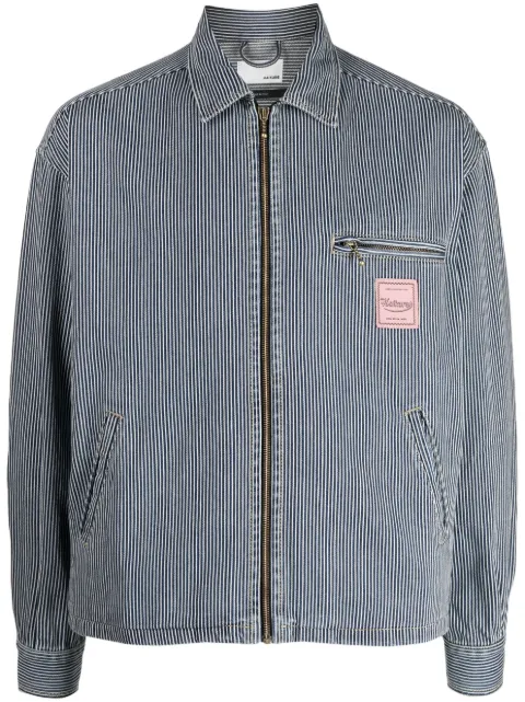 Haikure striped zipped cotton shirt jacket Blue HEM09083TF101L0751