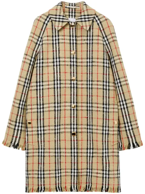 Burberry bouclé checkered buttoned raincoat Neutrals 8071085