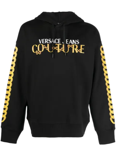 Versace Jeans Couture logo-print cotton hoodie Black 75GAIF01CF00F
