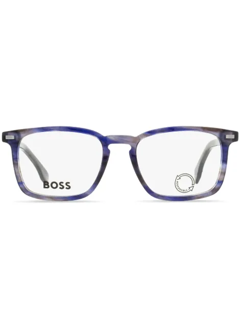 BOSS marbled rectangle-frame glasses Blue B1368