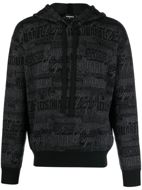 DSQUARED2 intarsia-knit drawstring hoodie Grey S74HA1384S18339