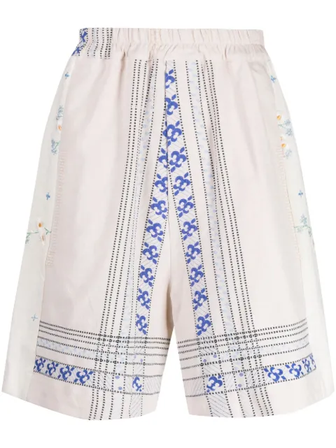 By Walid embroidered linen drop-crotch shorts Neutrals 130204M