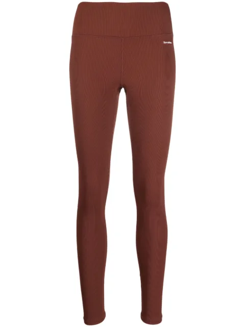 Sporty & Rich logo-patch ribbed leggings Brown LE841MONMW